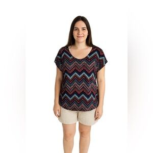 Blouse Pink and Blue Short Sleeve Size Small